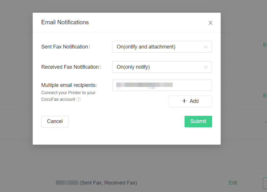 allow multiple users to receive email notifications under one fax number in the second step