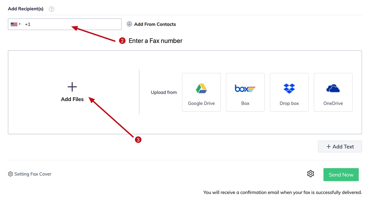 create new fax in the second and third step